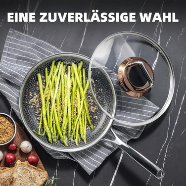 Сковорода з кришкою 26 см, антипригарне покриття Hybrid, холодна ручка, безпечна для миття в посудомийній машині, без PFAS, PFOA та PTFE, можна використовувати в духовці до 260 °C, сумісна з усіма типами плит WQ