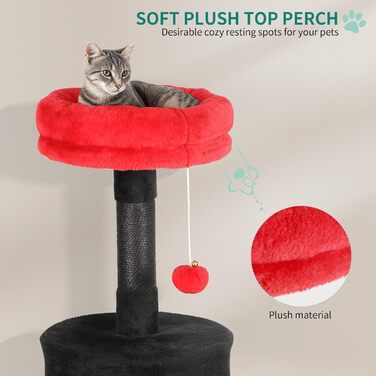 Котячий комплекс YITAHOME XXL, 142 см, з 8 стовпчиками сизалю, 3 платформами, 2 хованками, гамаком, іграшками, чорно-червоний