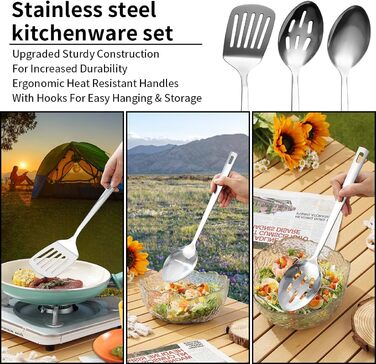 Berglander Camping Essentials, Camping Cookware Utensil Set, Camping Accessories Gear Must-Haves, come with camping cutlery sets, plates, and cups, ideal for outdoor stoves, picnics, and grilling.
