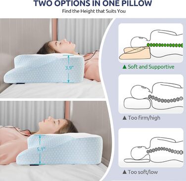 Подушка для шиї DONAMA з Memory Foam, подушка для сну, подушка для тих, хто спить на боці, спині та животі (Блакитна)