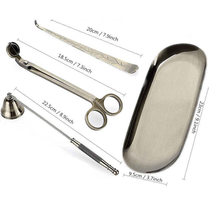 VISIKOM 4-in-1 Wick Trimmer Set Candle Snuffer Candle Accessory Set with Tray Bronze Candle Care Tool Kit Wick Cutter Birthday Gift for Candle Lovers Gifts for Women