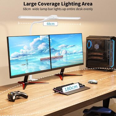 LED лампа для столу KableRika Doppelkopf з регулюванням яскравості, для офісу та дому, захист очей, гнушкий «лебединий» шийка, 4 режими кольору, сучасний дизайн