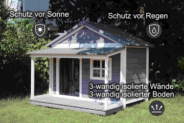 Будка для собак з масиву дерева, вологостійка, з дахом та вікном, розмір 130x118x108 см