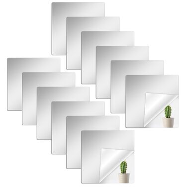 12 шт. акрилових дзеркал самоклеючих 20x20 см для ванної, вітальні, шафи | Дзеркальна плитка, настінні дзеркала