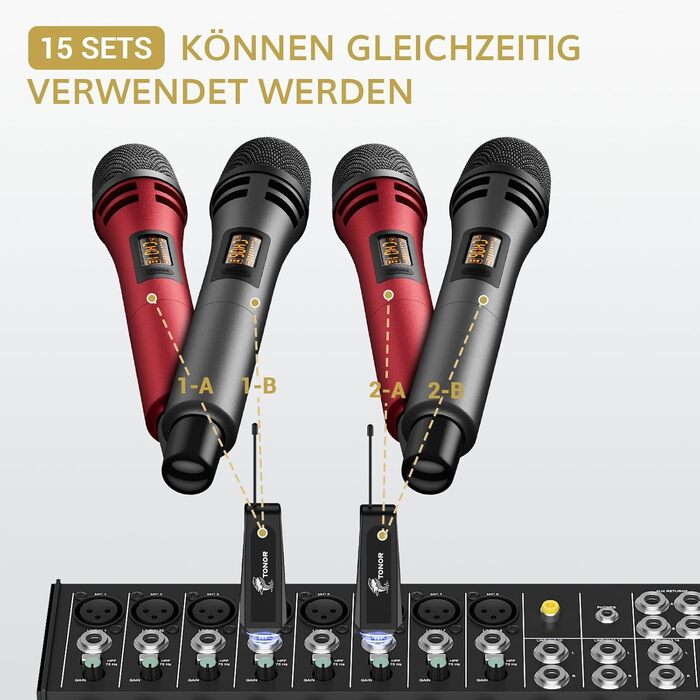 TONOR TW320 - Бездротовий мікрофон: динамічний ручний мікрофон для караоке, PA, конференцій та вечірок (сірий)