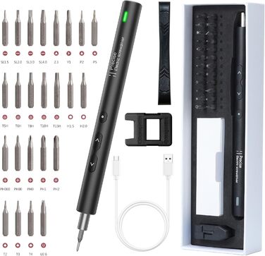 Міні-шуруповерт LOFICOPER 28 в 1: акумуляторний набір з LED, USB-C, 24 біти для ремонту ноутбуків та годинників (чорний)