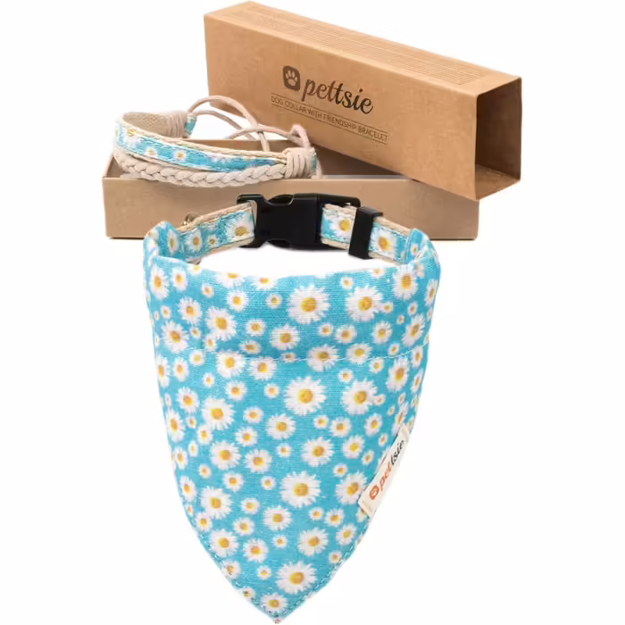 Pettsie Dog Collar with Bandana Fabric and Friendship Bracelet, Adjustable Sizes S, M, and L, Strong and Durable, Great Gift for Dog Lovers in Attractive Packaging, M, Pink (S (25.4 - 39.4 cm), Turquoise)