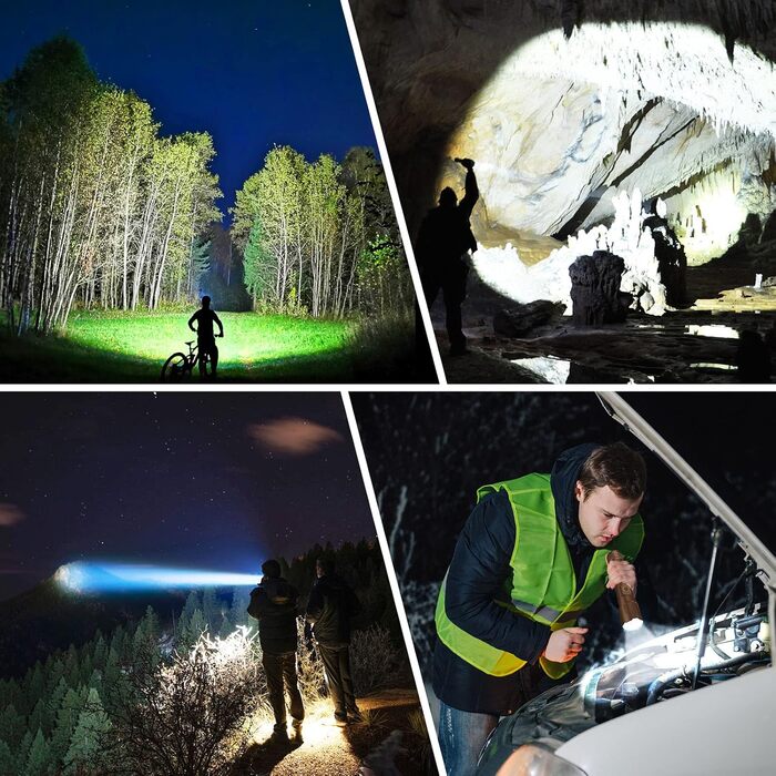 Ліхтар LED Blukar, перезарядна, надпотужний, з регулюванням фокусу, 5 режимів, водонепроникний IP67, для кемпінгу, туризму, риболовлі, надзвичайних ситуацій (колір: коричневий)