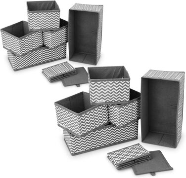 Navaris Storage Boxes Organizer Organization System Fabric Boxes - 12 Pieces in Various Sizes - for Wardrobe and Drawers - Foldable (Gray - White)