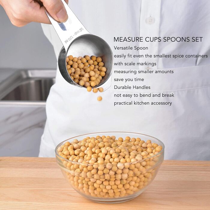 HUONIU 14-Piece Stainless Steel Measuring Cups and Spoons Set, Kitchen Utensils