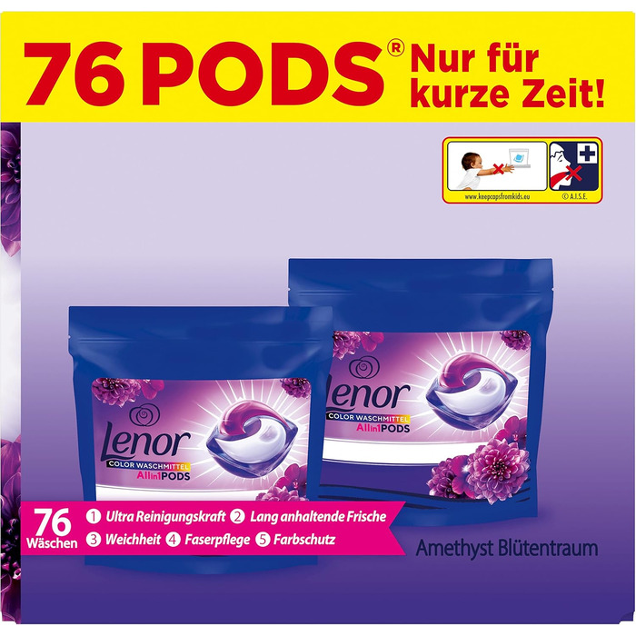 Капсули для прання Lenor All-in-1 Color Amethyst Blütentraum, захист кольору, 104 прання