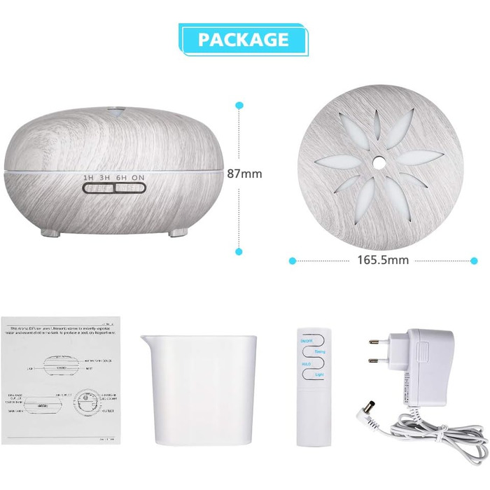 Аромадифузор GeeRic 550 мл з таймером, ультразвуковий зволожувач повітря, ароматерапія, 7 кольорів LED, дерево