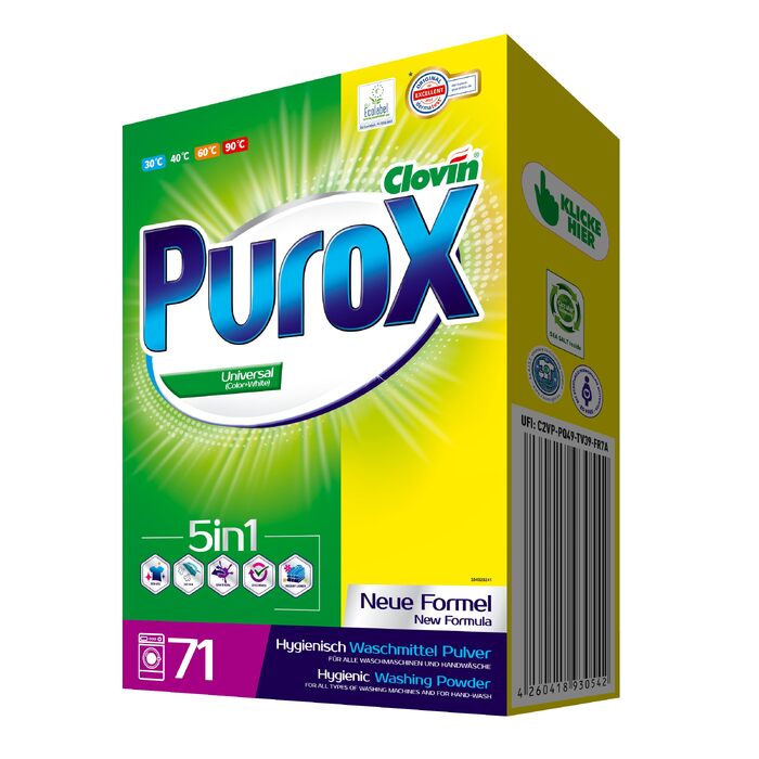 Універсальний пральний порошок PUROX для всіх видів тканин, 5 кг (71 прання)