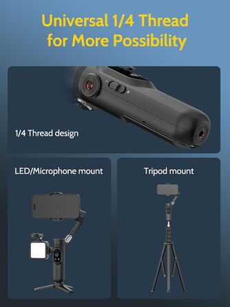 Стабілізатор для смартфона AOCHUAN 3-осьовий з функцією розпізнавання обличчя, вбудованим світлом та 1/4 дюйма різьбою. Підходить для iPhone 16/15 Pro, Android, TikTok-влогів. Чорний.