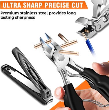 Професійний нігтеріз для нігтів, DRMODE для товстих нігтів, для людей похилого віку, з широким отвором, гострий, з похилою клинком, довга ручка (чорний)