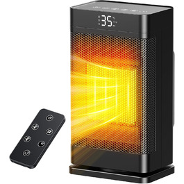 Керамічний електронагрівач 1500W з термостатом, PTC-керамічний нагрівач, ECO-режим, захист від перегріву та перекидання, 75° коливання, 2-в-1 енергозберігаючий нагрівач для дому, чорний