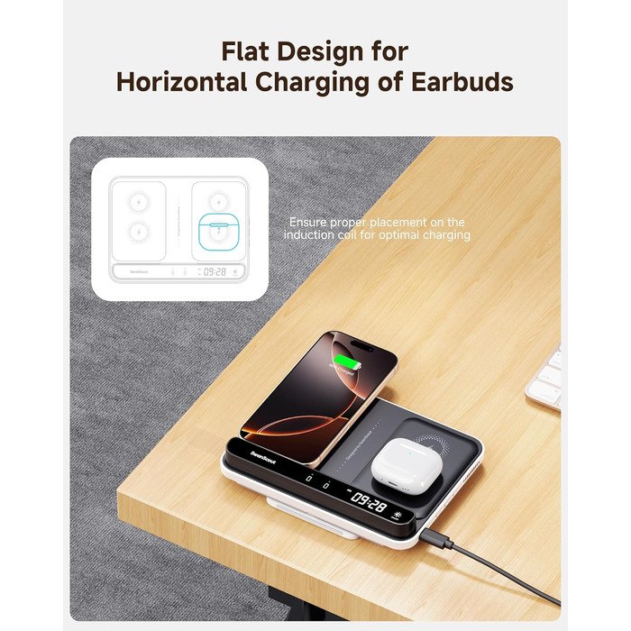 Двопортова індукційна зарядка SwanScout 504 для 2 телефонів (30W) - iPhone, Samsung, AirPods, Galaxy Buds