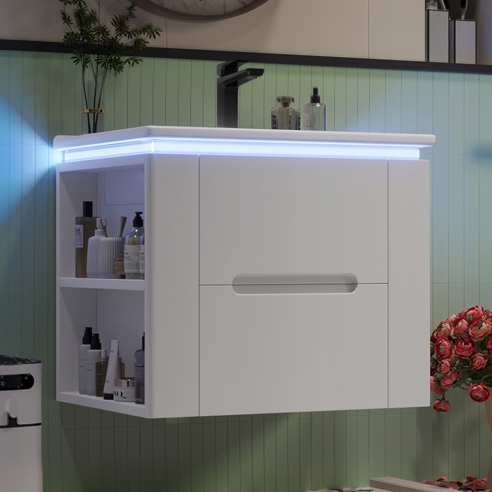 Підвісні шафки для ванної кімнати з LED-підсвіткою та шафки під умивальник
