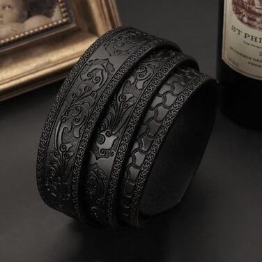 Чоловічий шкіряний ремінь з гравіюванням, вінтажний, з логотипом дракона, автоматична застібка, чорний, 122.5 см