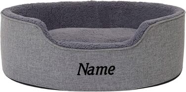 Lionto Dog Bed with Reversible Cushion and Washable Cover, Stable Dog Basket with Anti-Slip Studs, 92x72 cm, Cozy Pet Bed for Dogs and Cats with Plush, (Grey, L 73 x W 60 x H 27 cm (with name tag))