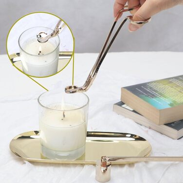 LUTAVOY Candle Accessory Set, Wick, Trimmer, Wick Dipper, Candle Snuffer, Storage Tray, 4 Pack Candle Care Set, Gift for Candle Lovers (CAG1 – Gold)