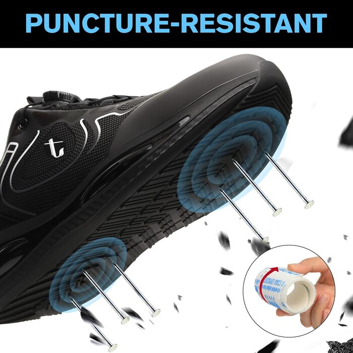 Черевики робочі, захисні: водонепроникні, легкі, спортивні, з металевим носком. Дихаючі, антиковзкі кросівки для чоловіків та жінок (45 EU, Чорний)