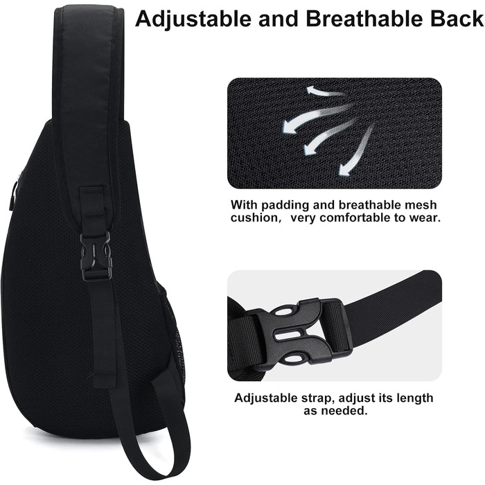 Чоловіча нагрудна сумка Sciphylia Sling Bag – рюкзак через плече, антикрадіжка, для подорожей, спорту та активного відпочинку, чорний