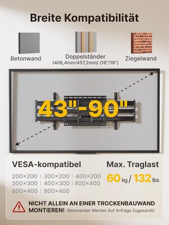 Кріплення для телевізора monTEK 1080mm для 43-90 дюймів (Flat/Curved), до 60 кг, поворотне та нахильне, VESA 800x400 mm