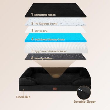 Ортопедичне ліжко для собак EHEYCIGA, великі та середні породи, 91x68 см, Memory Foam, миється, вологостійке, з високим бортиком (89x56x17 см), чорне