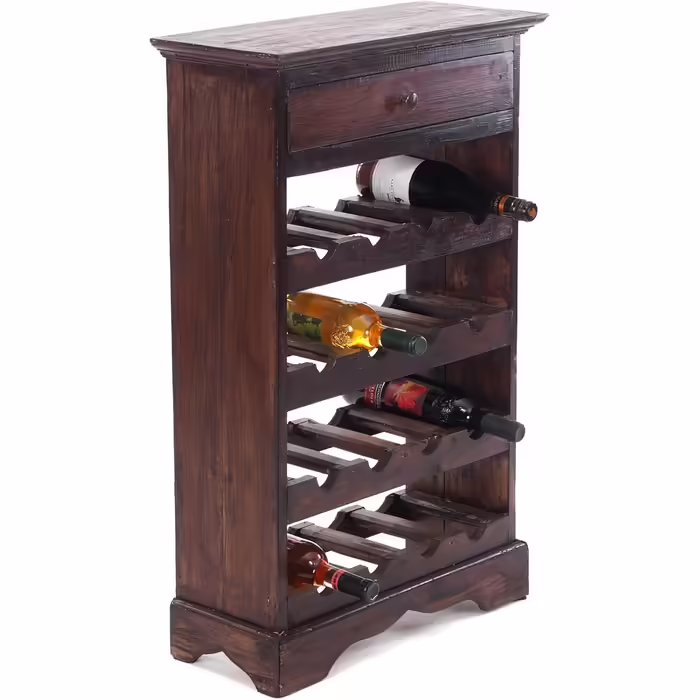 Rustic Wine Rack Cortez 85 | 85x55cm (H x W) Solid Wood | Bottle Shelf, Wine Bottle Shelf made of Wood, Beverage Shelf with Drawer | Color: 03 Dark Brown