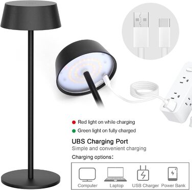 Акумуляторна LED настільна лампа Klighten з димером, сенсорна, металева (алюміній), IP54, тепле світло 3000K, антрацит