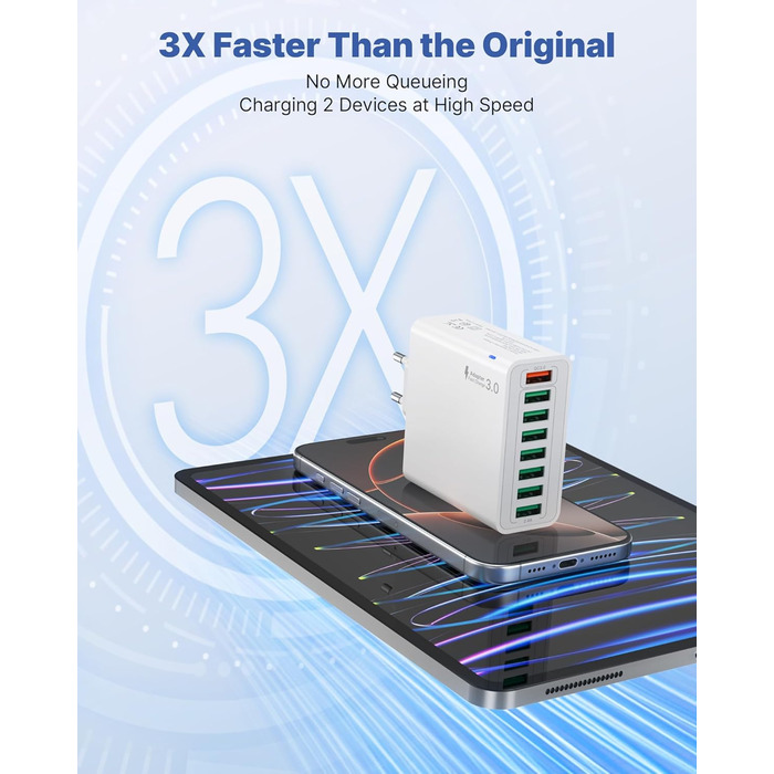 Мережевий адаптер USB 6 портів 33W з QC 3.0, білий (2 шт.) - для iPhone, iPad, Android