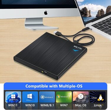 Зовнішній CD/DVD-привід USB 3.0 Type-C з аудіовиходом та USB-портами, тонкий DVD-RW плеєр та записувач для ноутбука, MacBook, Apple, чорний