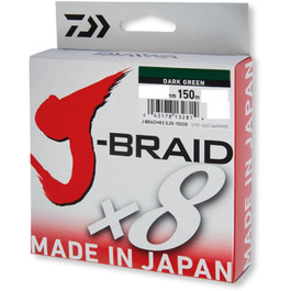 Плетена рибальська волосінь Daiwa J-Braid 8, 0.16 мм, 9 кг, 300 м, темно-зелена, кругла