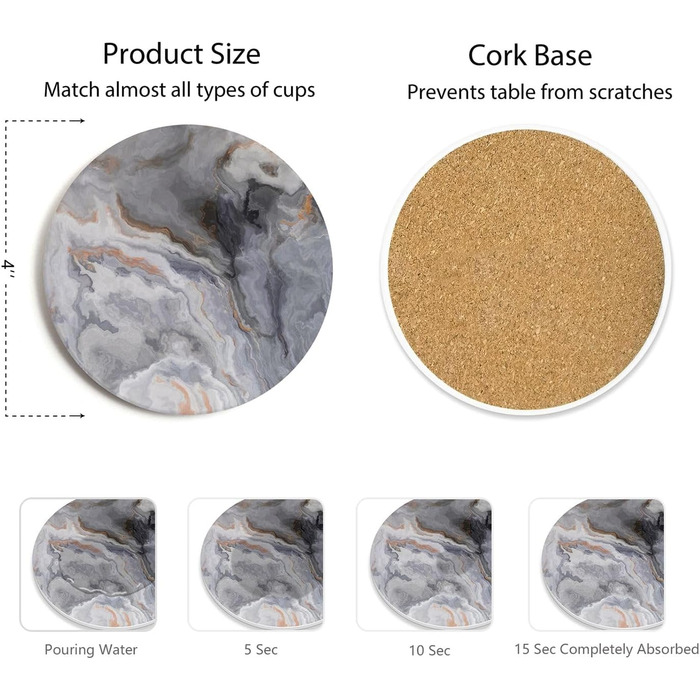 6-Piece Abstract Dark Blue Marble Coasters with Holder, Absorbent Ceramic Coasters for Drinks, Coasters with Cork Back for Table Protection, Housewarming Gifts
