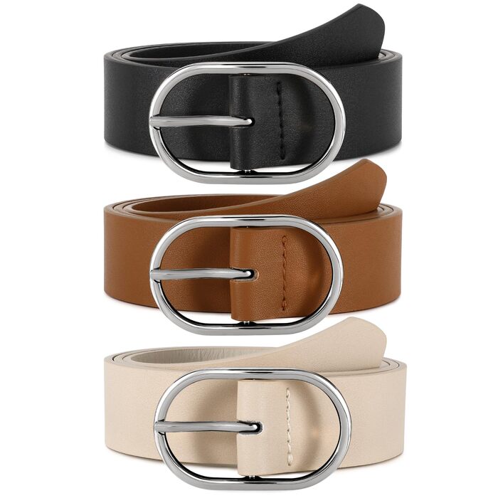 Жіночий шкіряний ремінь WERFORU з золотою пряжкою, комплект 3 шт. (коричневий, бежевий, чорний) для джинсів, штанів, суконь, розмір 95-110 см
