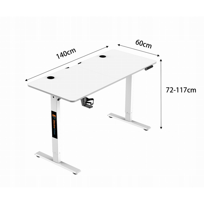 Ігровий стіл Electroprime з регулюванням висоти, білий MDF, 140x60 см