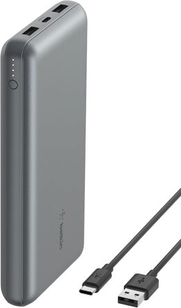 Powerbank Belkin 20000mAh з USB-C та USB-A, 20K, сірий, для iPhone, Galaxy, Pixel, iPad, AirPods