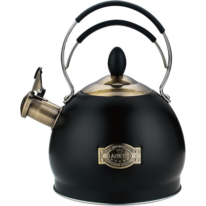 Півлітровий чайник-свисток з нержавіючої сталі з термостійкою ручкою, підходить для всіх типів плит, включаючи індукційну, чорний