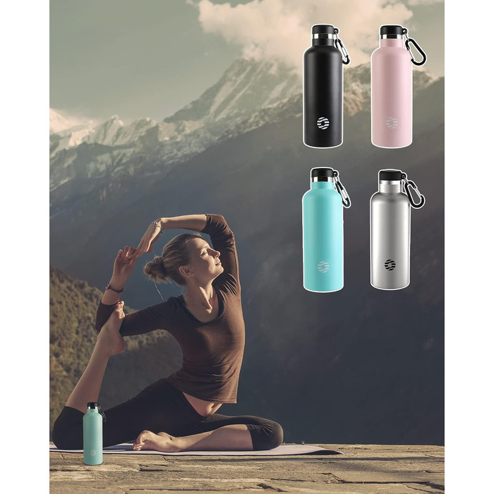 Фляга спортивна Feijian 1л з карабіном - термофляга з нержавіючої сталі, витікає, для води, кави, чаю, без BPA, для спорту, відпочинку, школи, кемпінгу, велосипеда, армійного кольору (світло-зелений, 750 мл)