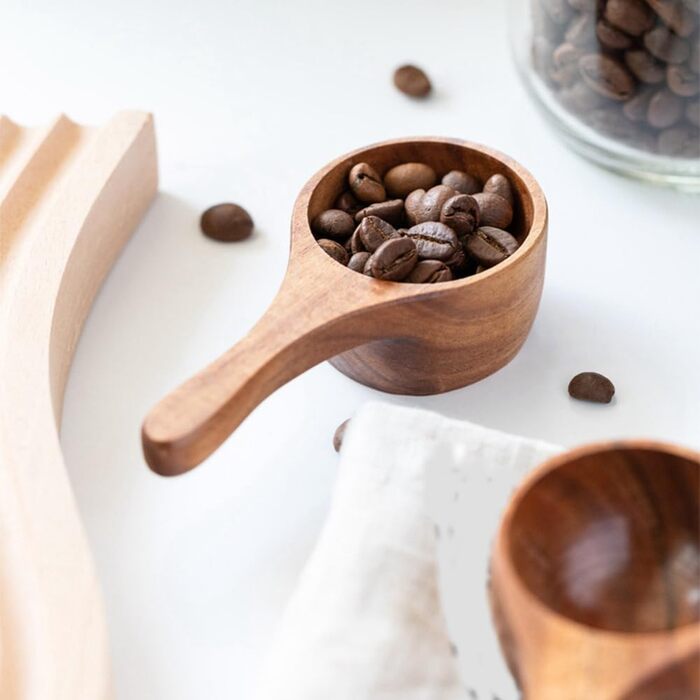 Kitchen utensil set, teacups, 2-piece, wooden spoons, mini coffee measuring cups, wooden ice cream spoons, kitchen measuring spoons