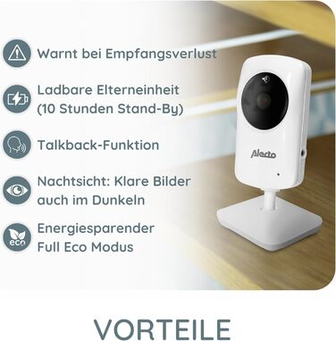 Відеоняня Alecto DVM-64 Funk з камерою, нічне бачення, двосторонній зв'язок, велика дальность дії, білий колір