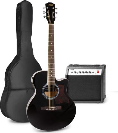 MAX ShowKit Електрична акустична гітара, комплект - підсилювач 40 Вт, підставка для нот, тюнер, чохол, медіатор - чорний