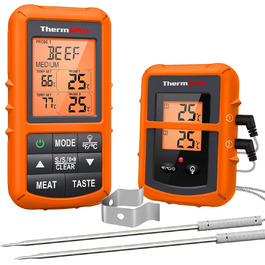 ThermoPro TP20 Цифровий термометр для м'яса з радіусом дії 150м. Бездротовий термометр для гриля, духовки та барбекю з 2 датчиками температури.