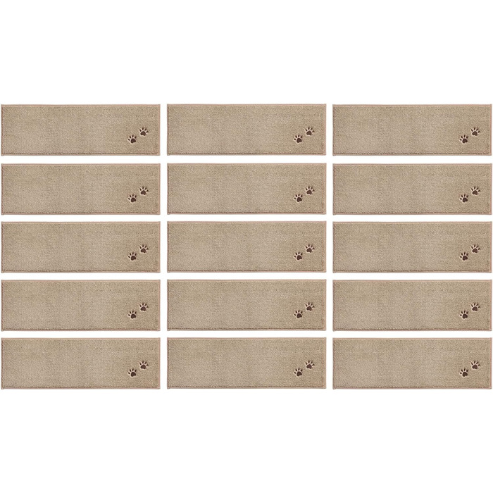 BEQHAUSE Non-Slip Stair Treads - 15 Piece Set, Washable Carpet for Stairs - Safe for Kids, Seniors & Pets - 22x70cm Beige