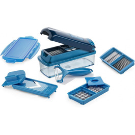 Nicer Dicer Smart від Genius: Набір для нарізки овочів 10 в 1, блакитний. Ручний набір для нарізки овочів, фруктів, салату, тертки, кухонного помічника, 800 мл.