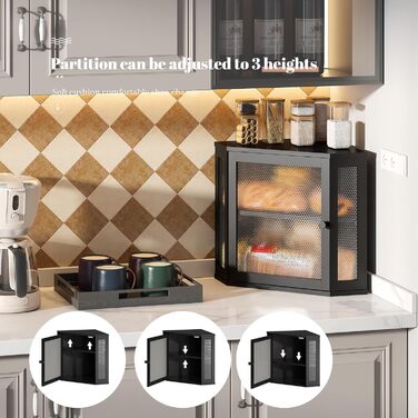 Блок для хліба, кухонна панель, велика місткість, бляха для хліба в стилі фермерського будинку, органайзер для кухонних панелей, двошаровий контейнер для хліба (білий, великий) 29.5 x 29.5 x 35 см (чорний, 29.5 x 29.5 x 35 см)