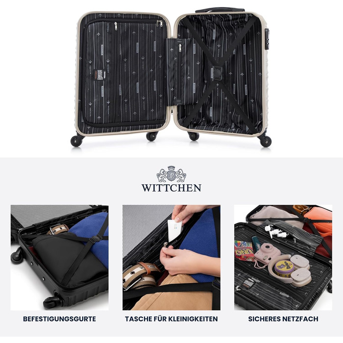 Чемодан на колесах Wittchen Groove Line L, великий, з ABS-пластику, з кодовим замком, 4 колеса, чорний (набір 3шт.)