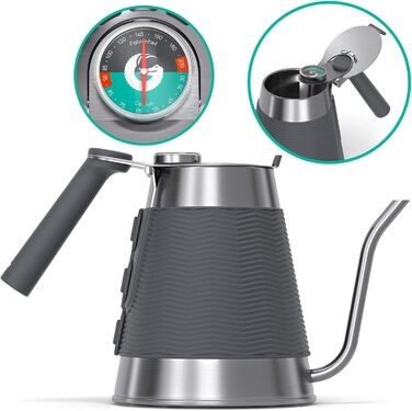 Coffee Gator True Brew Pour Over Coffee Kettle – Professional Pouring Kettle with Precise Swan Neck Spout, Integrated Thermometer, and Quick Fill Lid – Suitable for All Stove Tops – 1.6l