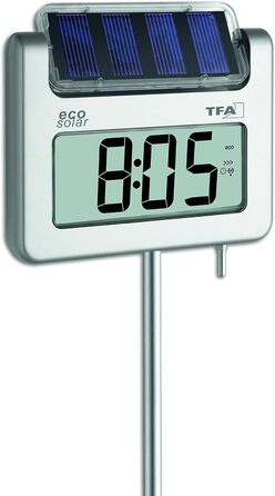 TFA Dostmann AVENUE PLUS Digital Garden Thermometer with Solar Lighting Silver (L) 175 x (W) 38 x (H) 1145 mm